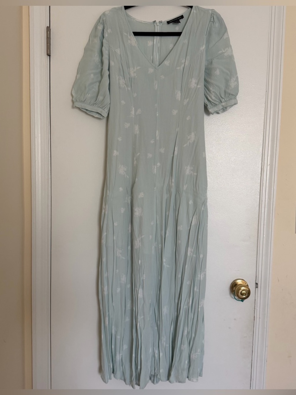 Something Navy Mint Green Floral Flowy Maxi Dress with Balloon Sleeves